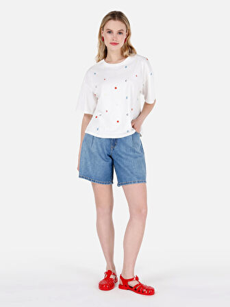Rahat Normal Kesim Orta Bel Jean Mavi Kadın Jean Şort Cl1068618