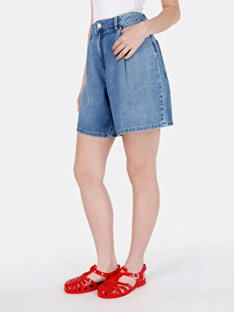 Rahat Normal Kesim Orta Bel Jean Mavi Kadın Jean Şort Cl1068618