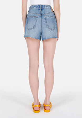Mom Fit Yüksel Bel  Kadın Mavi Jean Şort