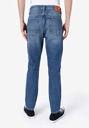 Regular Fit Orta Bel Daralan Paça Erkek İndigo Jean Pantolon