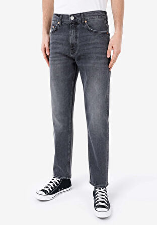 Loose Straight Fit Orta Bel Düz Paça Erkek Gri Jean Pantolon