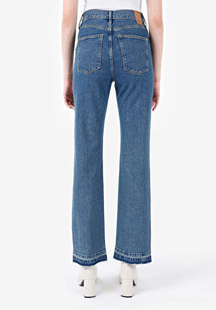 729 Maggy Regular Fit Yüksel Bel Yırtmaçlı Paça Kadın Mavi Jean Pantolon