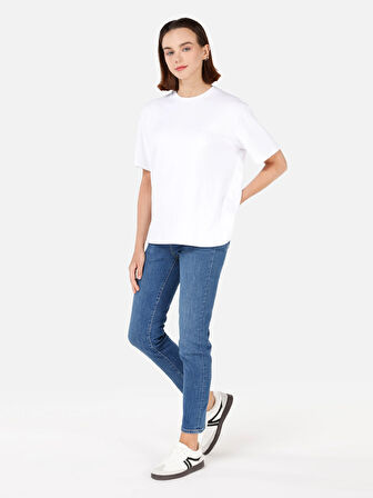 703 Carla Dar Kesim Orta Bel Düz Paça Mavi Kadın Pantolon Cl1068680