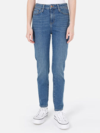 703 Carla Dar Kesim Orta Bel Düz Paça Lacivert Kadın Pantolon