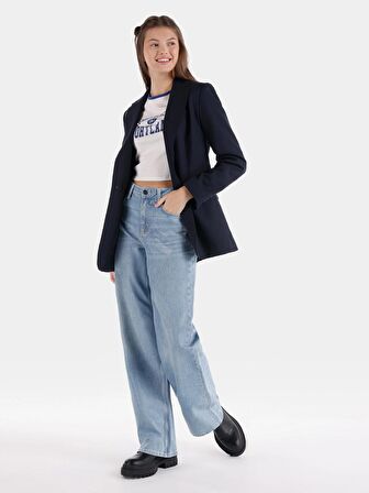 970 Berry Normal Kesim Yüksek Bel Geniş Paça Mavi Kadın Pantolon Cl1068704