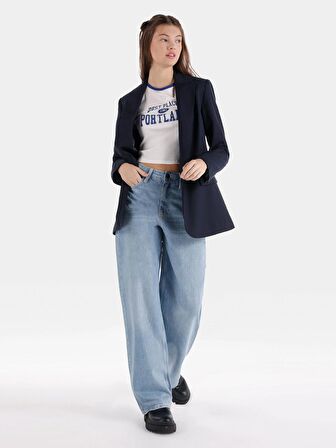 970 Berry Normal Kesim Yüksek Bel Geniş Paça Mavi Kadın Pantolon Cl1068704