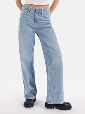 970 Berry Normal Kesim Yüksek Bel Geniş Paça Mavi Kadın Pantolon Cl1068704