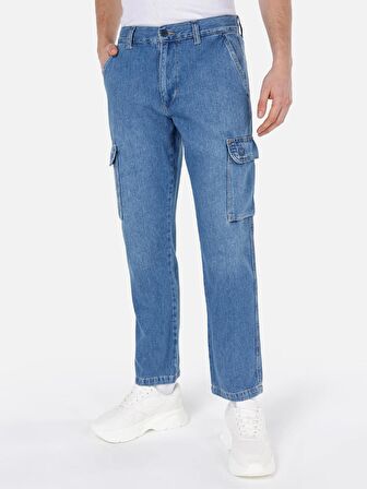 162 Blair Kargo Kesim Orta Bel Düz Paça Mavi Erkek Pantolon Cl1068707