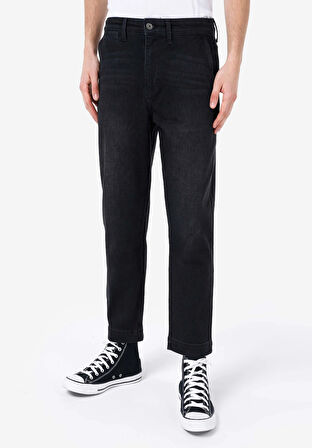 Chino Fit Orta Bel Düz Paça Erkek Siyah Jean Pantolon
