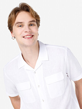 Normal Kesim Shirt Yaka Cepli Beyaz Erkek Kısa Kol Gömlek Cl1068758