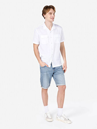 Normal Kesim Shirt Yaka Cepli Beyaz Erkek Kısa Kol Gömlek Cl1068758