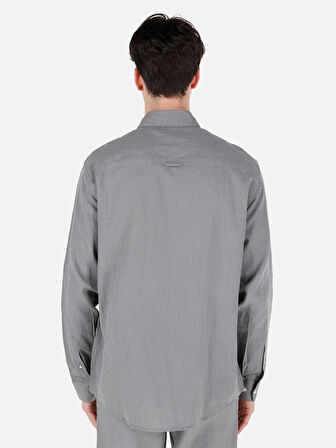 Normal Kesim Shirt Yaka Cepsiz Yeşil Erkek Uzun Kol Gömlek Cl1068759