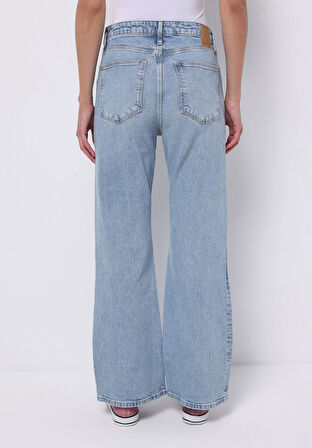 Regular Fit Orta Bel Geniş Paça Kadın İndigo Jean Pantolon