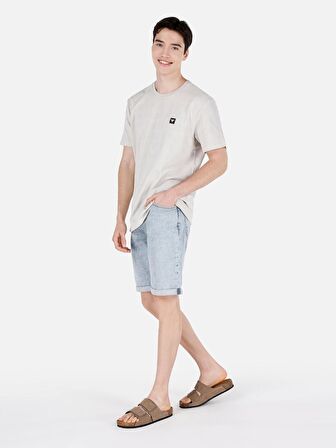 Normal Kesim Bisiklet Yaka Baskılı Taş Erkek Kısa Kol Tişört