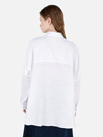 Normal Kesim Shirt Yaka Oversize Beyaz Kadın Uzun Kol Gömlek Cl1068904