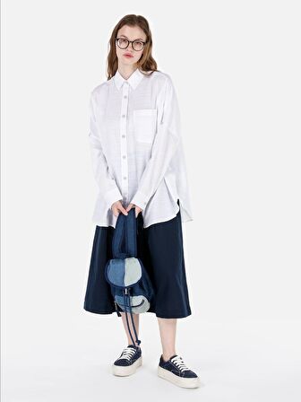 Normal Kesim Shirt Yaka Oversize Beyaz Kadın Uzun Kol Gömlek Cl1068904