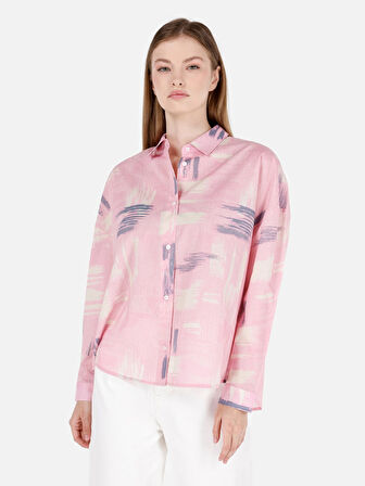 Normal Kesim Shirt Yaka Pembe Kadın Uzun Kol Gömlek Cl1068909