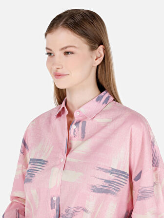Normal Kesim Shirt Yaka Pembe Kadın Uzun Kol Gömlek Cl1068909