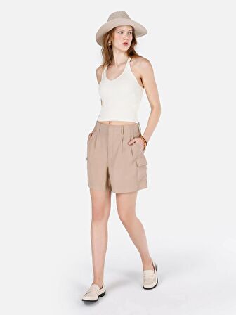 Dar Kesim Ekru Kadın Kolsuz Kazak Cl1069095