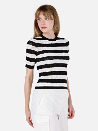 Dar Kesim Bisiklet Yaka Siyah Kadın Kısa Kol Kazak