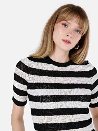 Dar Kesim Bisiklet Yaka Siyah Kadın Kısa Kol Kazak