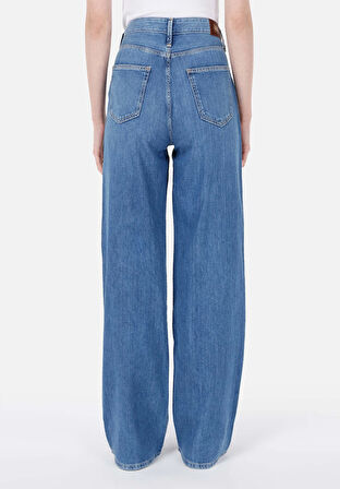 970 Berry Regular Fit Yüksel Bel Geniş Paça Kadın Mavi Jean Pantolon