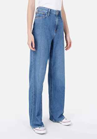 970 Berry Regular Fit Yüksel Bel Geniş Paça Kadın Mavi Jean Pantolon