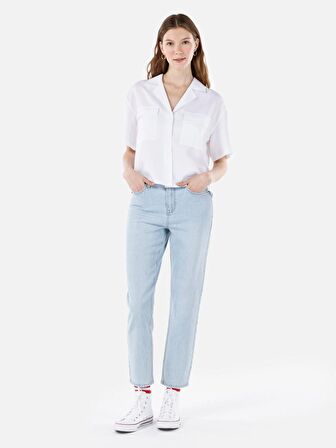 896 Maria Mom Fit Yüksek Bel Düz Paça Mavi Kadın Pantolon Cl1069225