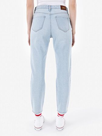 896 Maria Mom Fit Yüksek Bel Düz Paça Mavi Kadın Pantolon Cl1069225