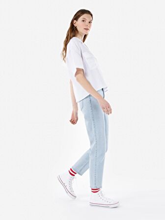 896 Maria Mom Fit Yüksek Bel Düz Paça Mavi Kadın Pantolon Cl1069225