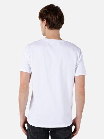 Normal Kesim Bisiklet Yaka Baskılı Beyaz Erkek Kısa Kol Tişört Cl1069257