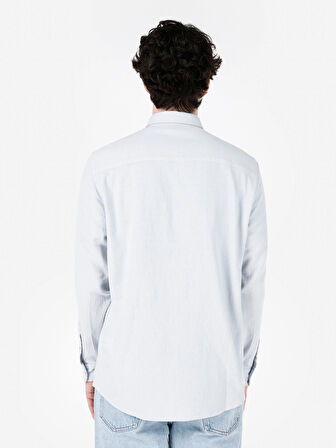 Normal Kesim Shirt Yaka Cepli Mavi Erkek Uzun Kol Gömlek Cl1069260