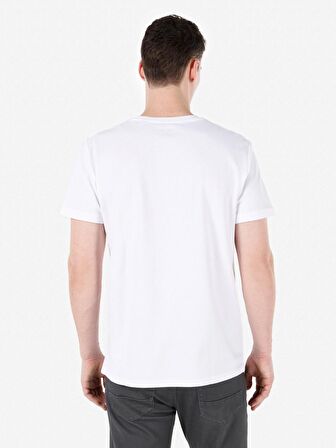 Normal Kesim Bisiklet Yaka Baskılı Beyaz Erkek Kısa Kol Tişört Cl1069263