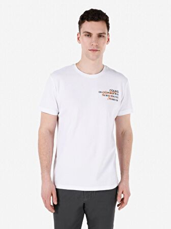 Normal Kesim Bisiklet Yaka Baskılı Beyaz Erkek Kısa Kol Tişört Cl1069263