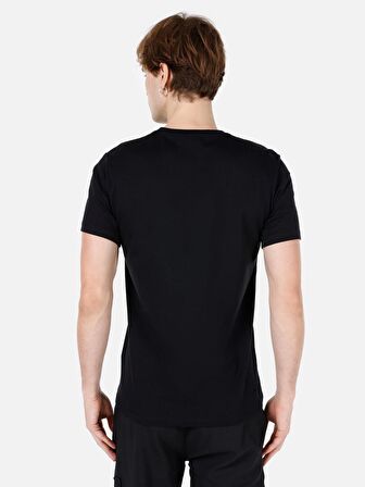 Normal Kesim Bisiklet Yaka Baskılı Siyah Erkek Kısa Kol Tişört Cl1069299