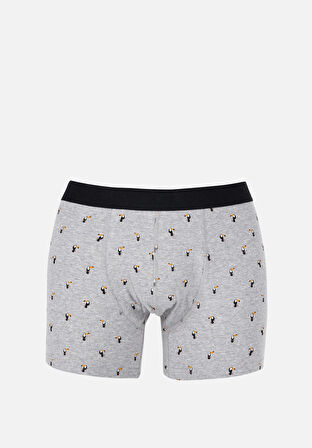 Modern Fit Baskılı Erkek Gri Boxer