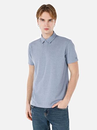 Normal Kesim Polo Yaka Mavi Erkek Kısa Kol Tişört
