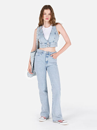 791 Monica Normal Kesim Orta Bel Geniş Paça Mavi Kadın Jean Pantolon