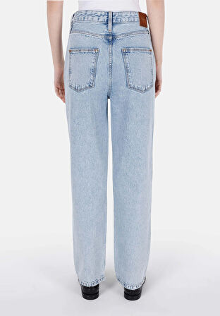 Straight Fit Yüksel Bel Düz Paça Kadın Mavi Jean Pantolon