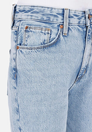 Straight Fit Yüksel Bel Düz Paça Kadın Mavi Jean Pantolon