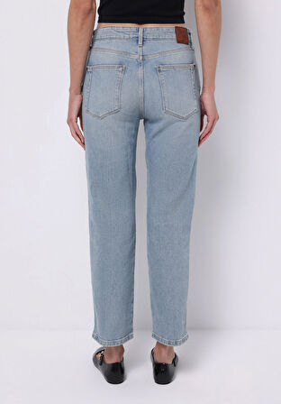 Slim Fit Orta Bel Cigarette Leg Kadın İndigo Jean Pantolon