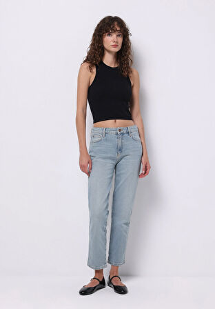 Slim Fit Orta Bel Cigarette Leg Kadın İndigo Jean Pantolon