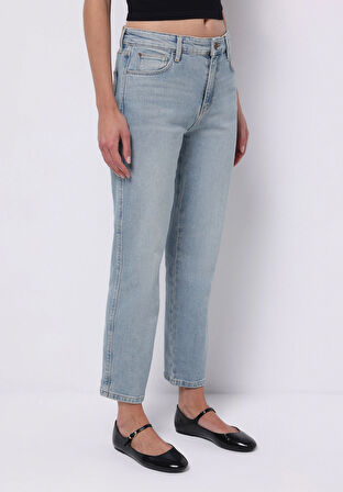 Slim Fit Orta Bel Cigarette Leg Kadın İndigo Jean Pantolon