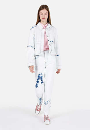 Mom Fit  Daralan Paça Kadın Mavi Jean Pantolon