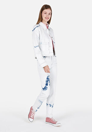 Mom Fit  Daralan Paça Kadın Mavi Jean Pantolon