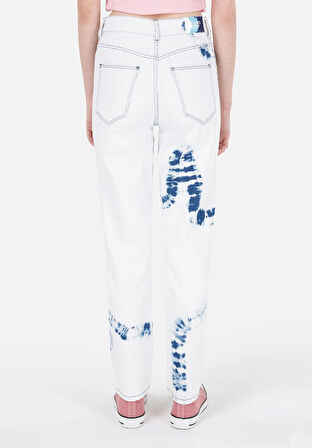 Mom Fit  Daralan Paça Kadın Mavi Jean Pantolon