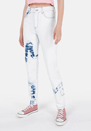 Mom Fit  Daralan Paça Kadın Mavi Jean Pantolon