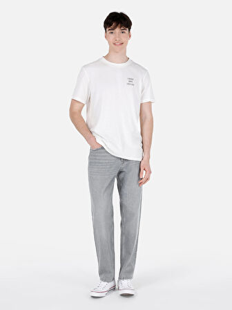 Rahat Normal Kesim Orta Bel Düz Paça Gri Erkek Jean Pantolon Cl1069477