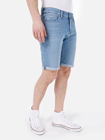 Dar Kesim Erkek Mavi Jean Şort