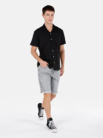 Normal Kesim Orta Bel Düz Paça Gri Erkek Jean Şort Cl1069538